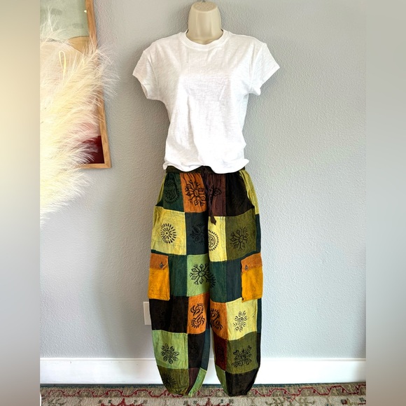 IndieGlam Cotton Patchwork Cargo Boho Pants